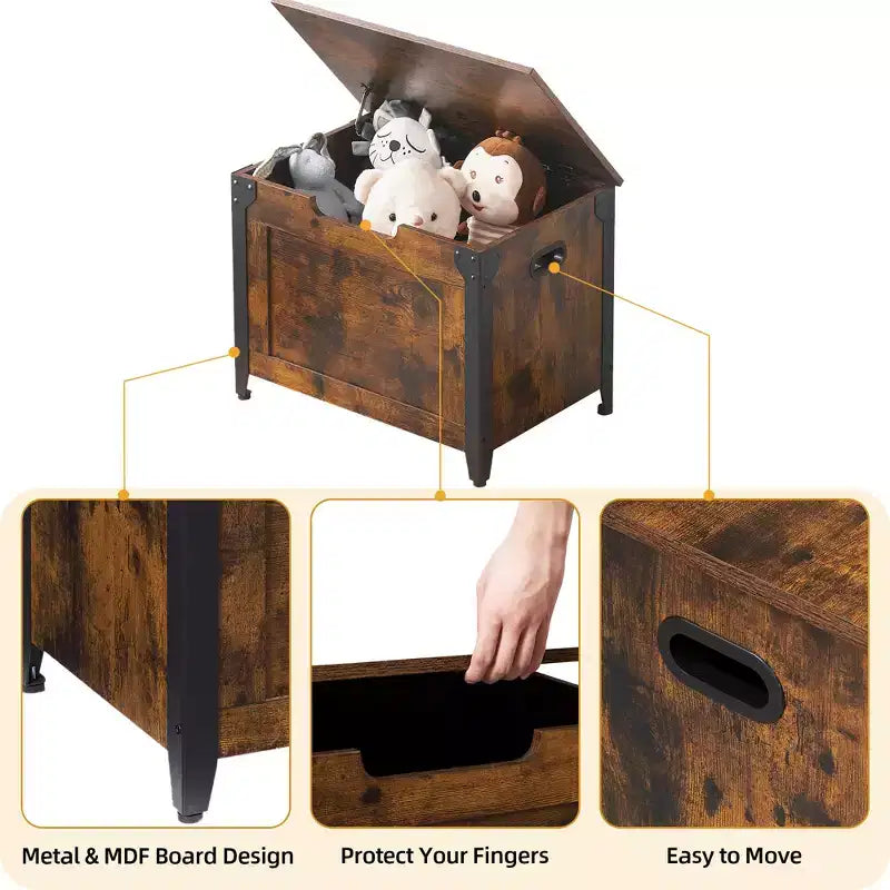 Coffre de rangement 23,6L avec couvercle relevable et 2 charnières de sécurité, banc de rangement robuste pour entrée, banc à chaussures multifonctionnel