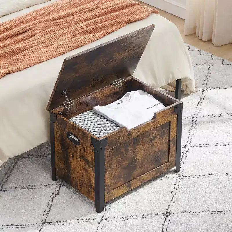 Coffre de rangement 23,6L avec couvercle relevable et 2 charnières de sécurité, banc de rangement robuste pour entrée, banc à chaussures multifonctionnel