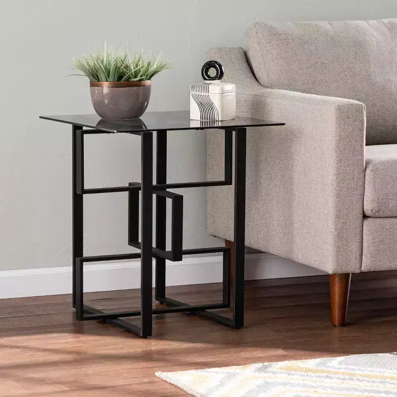 Table d'appoint Clanlin à plateau en verre - Noire - SEI