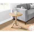 Royal Hampton Intricately Carved Mango Wood Side End Table with Round Top and Pedestal Base