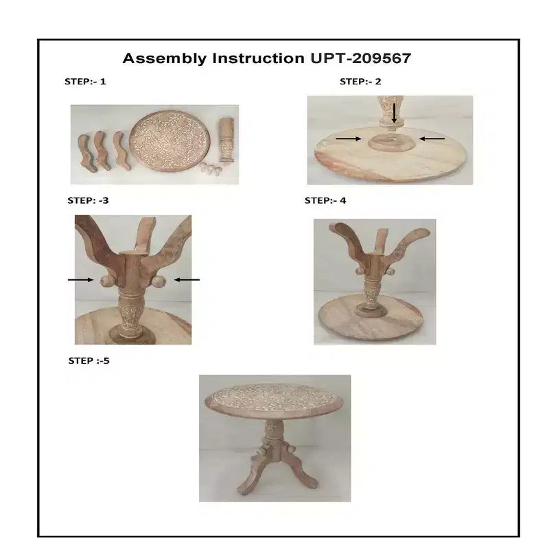 Table d'appoint Royal Hampton en bois de manguier sculpté avec plateau rond et piédestal