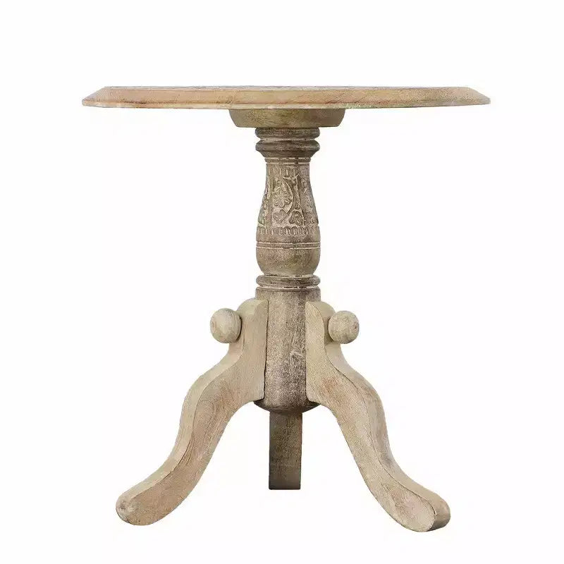 Table d'appoint Royal Hampton en bois de manguier sculpté avec plateau rond et piédestal