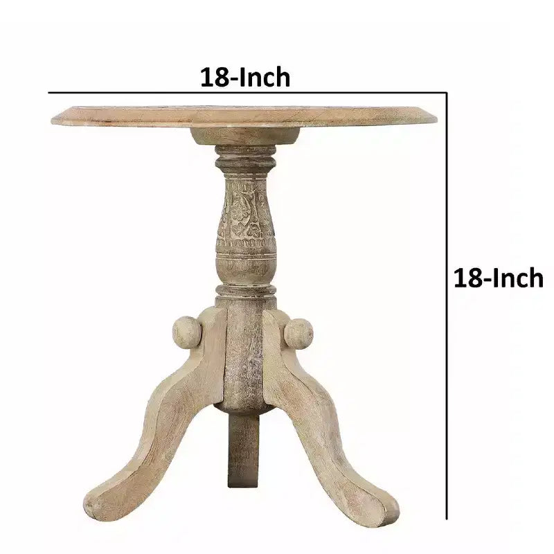 Table d'appoint Royal Hampton en bois de manguier sculpté avec plateau rond et piédestal