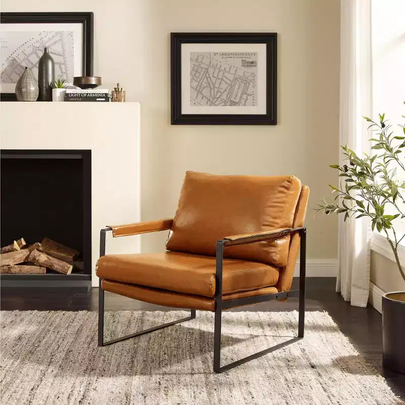 Chaise d'appoint Art Leon avec assise et dossier rembourrés en similicuir