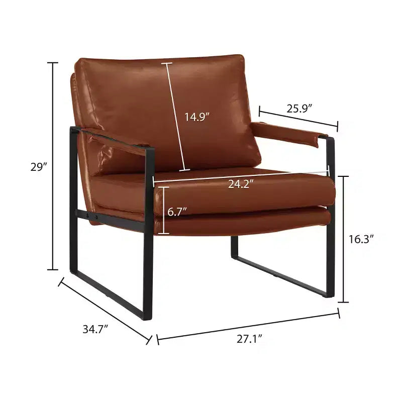 Chaise d'appoint Art Leon avec assise et dossier rembourrés en similicuir