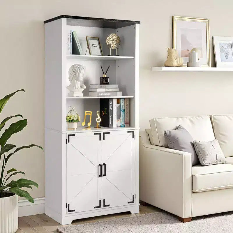 Karl Home Armoire de présentation blanche de 180 cm de haut avec 3 étagères et 2 portes