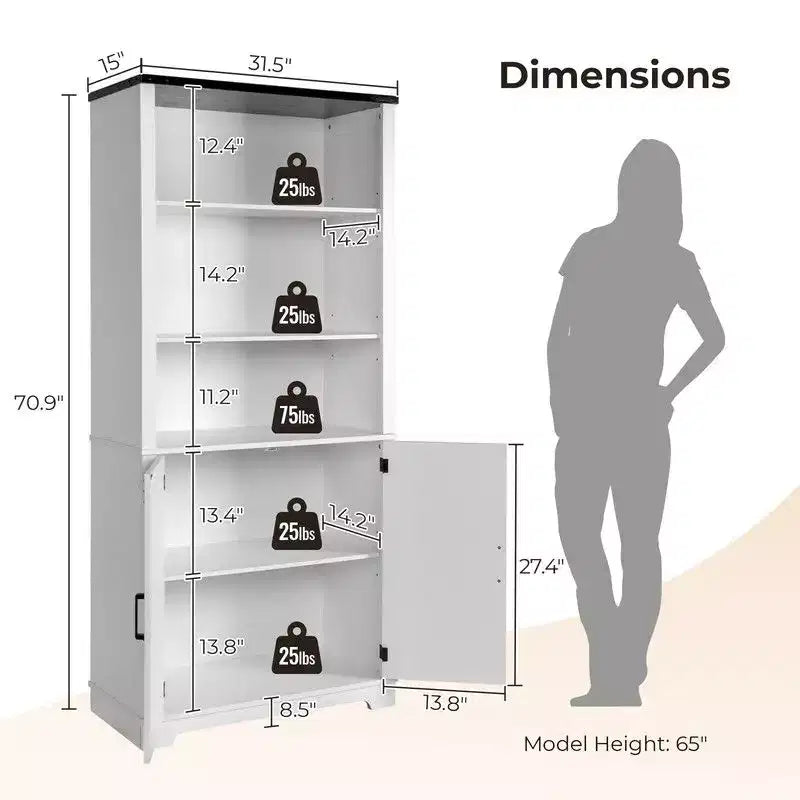 Karl Home Armoire de présentation blanche de 180 cm de haut avec 3 étagères et 2 portes