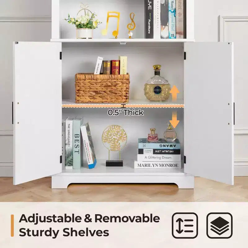 Karl Home Armoire de présentation blanche de 180 cm de haut avec 3 étagères et 2 portes