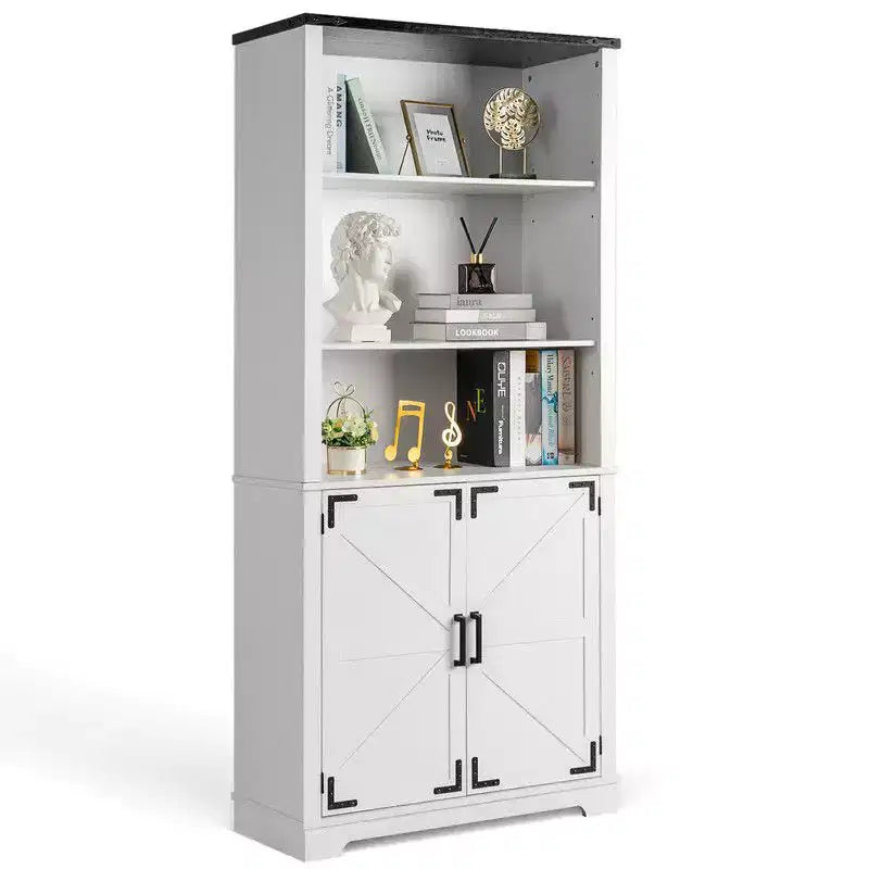 Karl Home Armoire de présentation blanche de 180 cm de haut avec 3 étagères et 2 portes