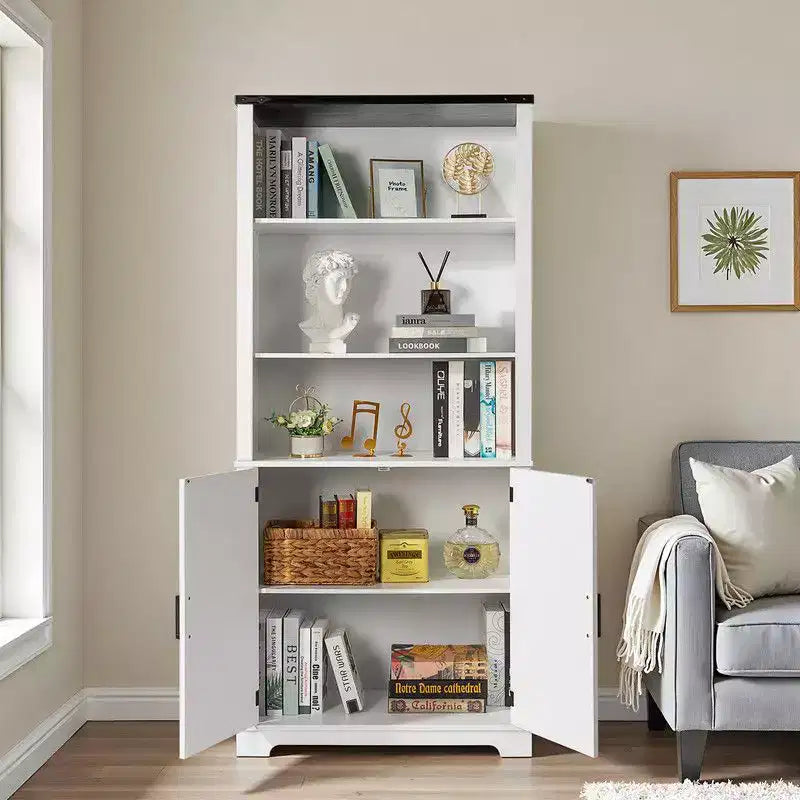 Karl Home Armoire de présentation blanche de 180 cm de haut avec 3 étagères et 2 portes