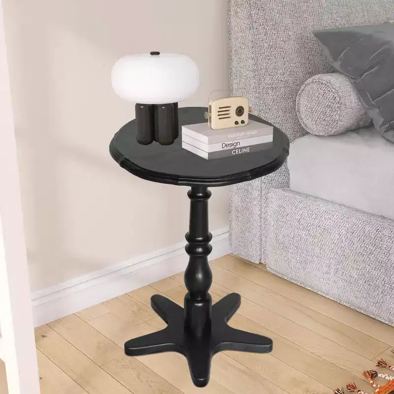 MAYEERTY Table Basse Ronde 40 cm, Tables d'Appoint en Bois avec Pied Central, Table de Chevet d'Appoint Vintage pour Salon, Noir