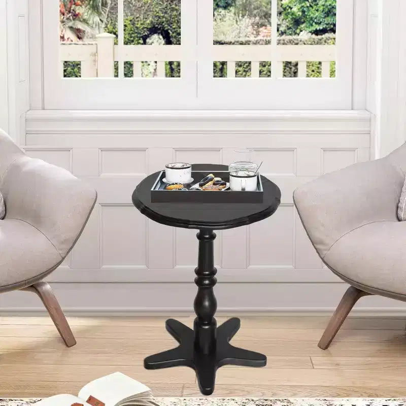 MAYEERTY Table Basse Ronde 40 cm, Tables d'Appoint en Bois avec Pied Central, Table de Chevet d'Appoint Vintage pour Salon, Noir