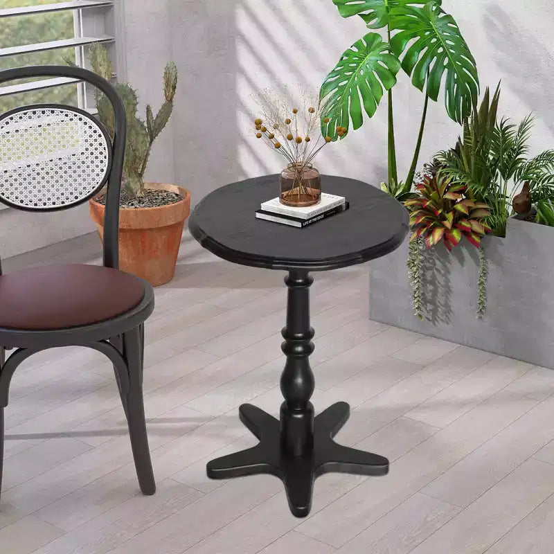 MAYEERTY Table Basse Ronde 40 cm, Tables d'Appoint en Bois avec Pied Central, Table de Chevet d'Appoint Vintage pour Salon, Noir