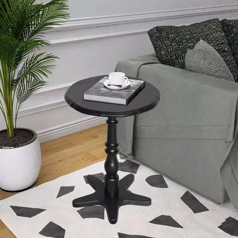 MAYEERTY Table Basse Ronde 40 cm, Tables d'Appoint en Bois avec Pied Central, Table de Chevet d'Appoint Vintage pour Salon, Noir