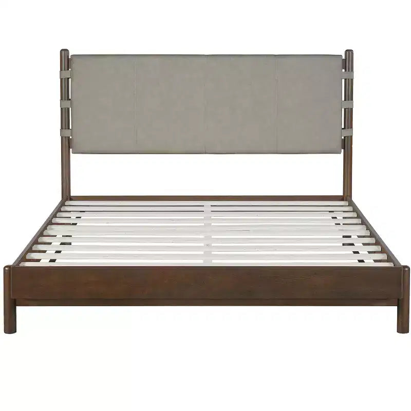 Lit Christopher Knight Home Evelyn en bois d'hévéa de style milieu de siècle avec tête de lit rembourrée