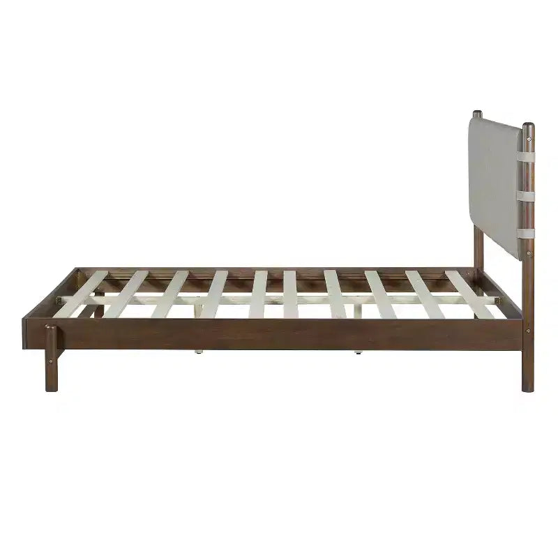 Lit Christopher Knight Home Evelyn en bois d'hévéa de style milieu de siècle avec tête de lit rembourrée