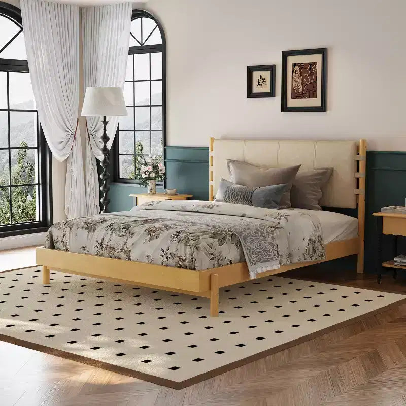 Lit Christopher Knight Home Evelyn en bois d'hévéa de style milieu de siècle avec tête de lit rembourrée