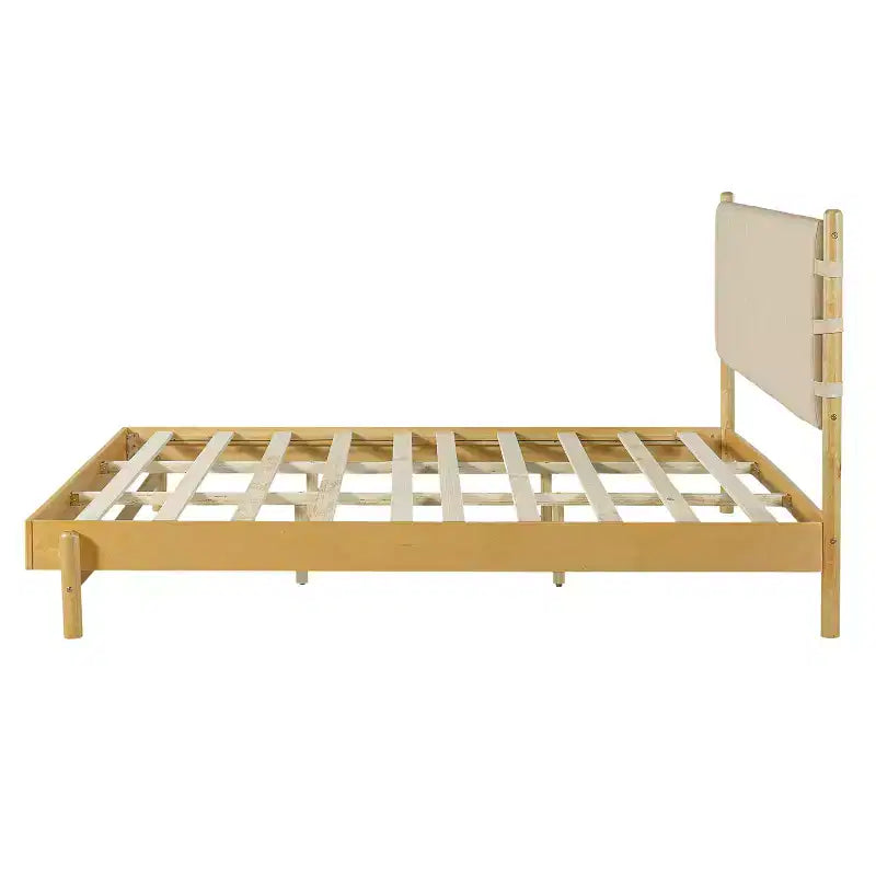 Lit Christopher Knight Home Evelyn en bois d'hévéa de style milieu de siècle avec tête de lit rembourrée