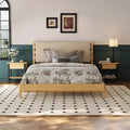 Christopher Knight Home Evelyn Mid-Century Modern Rubberwood Bed with Upholstered Headboard