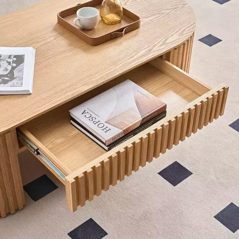 GDFStudio Eleanor Table Basse Ovale Moderne en Bois du Milieu du Siècle 51.18 avec Tiroir