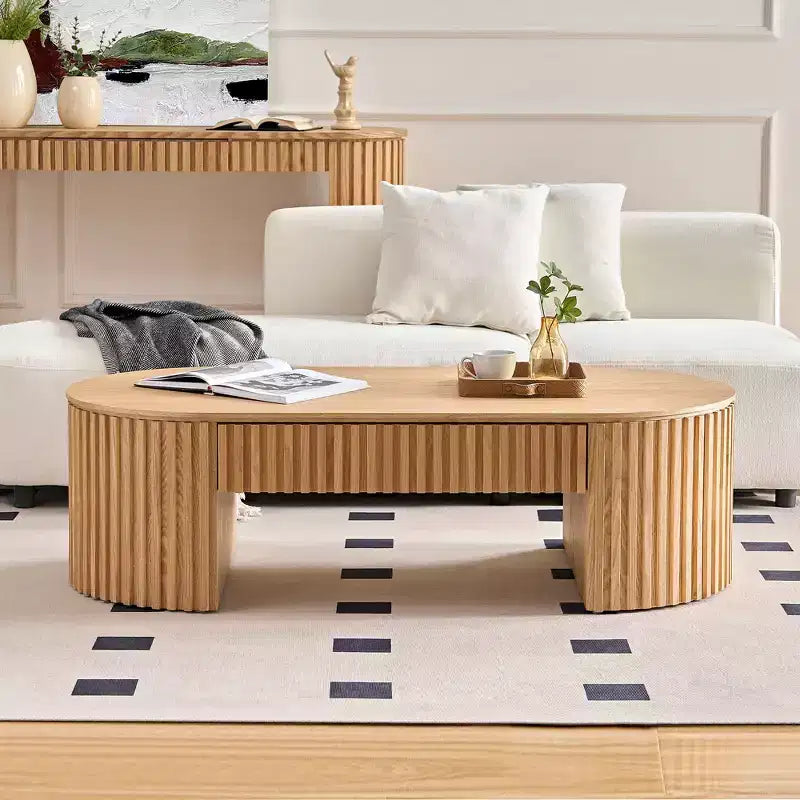 GDFStudio Eleanor Table Basse Ovale Moderne en Bois du Milieu du Siècle 51.18 avec Tiroir