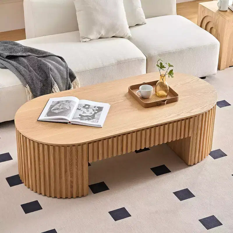 GDFStudio Eleanor Table Basse Ovale Moderne en Bois du Milieu du Siècle 51.18 avec Tiroir