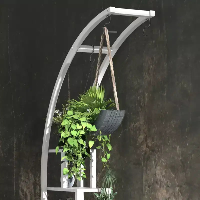 Support de plantes d'intérieur à 5 niveaux en forme de demi-lune avec crochets de suspension, étagère d'exposition incurvée pour pots de fleurs pour la maison, le patio, le jardin et le balcon