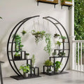 5-Tier Large Half Moon Indoor Plant Stand with Hanging Hooks, Curved Ladder Flower Pot Display Rack for Home, Patio, Garden & Balcony