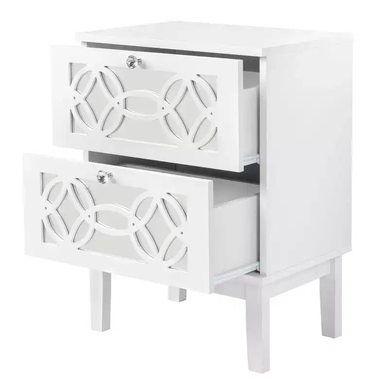Tables de nuit Karl Home 2 tiroirs en MDF blanc de 45 cm de large - Lot de 2