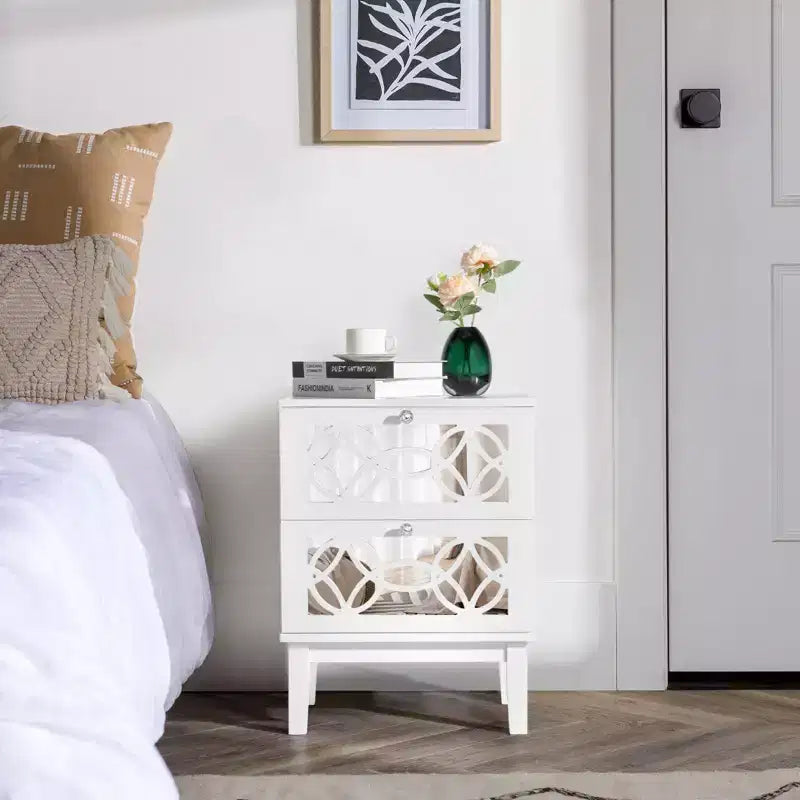 Tables de nuit Karl Home 2 tiroirs en MDF blanc de 45 cm de large - Lot de 2