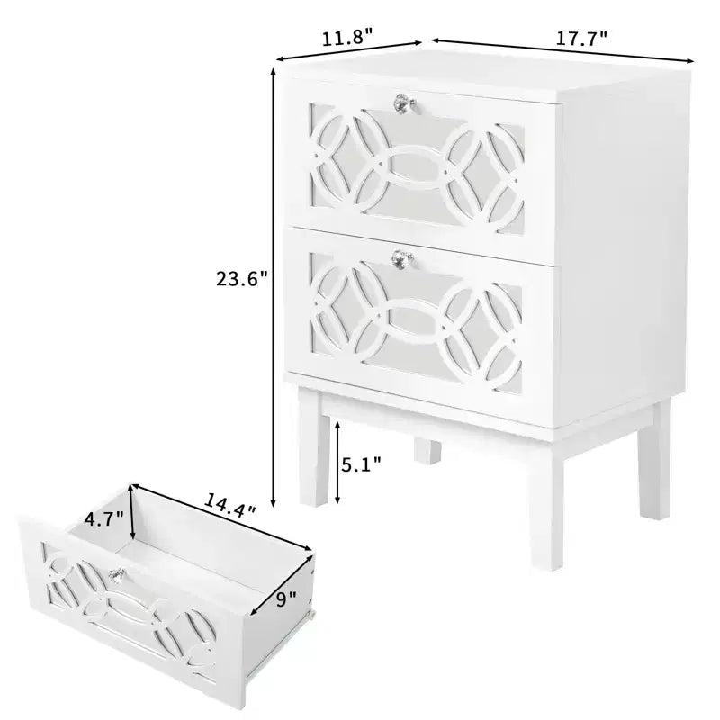 Tables de nuit Karl Home 2 tiroirs en MDF blanc de 45 cm de large - Lot de 2