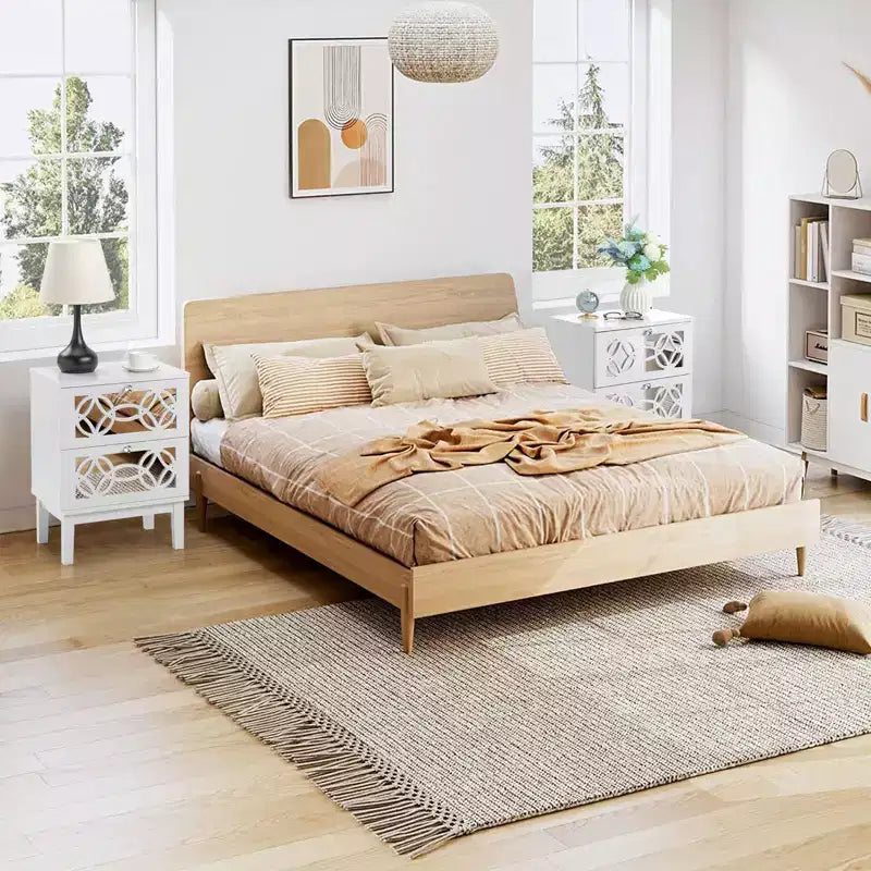 Tables de nuit Karl Home 2 tiroirs en MDF blanc de 45 cm de large - Lot de 2
