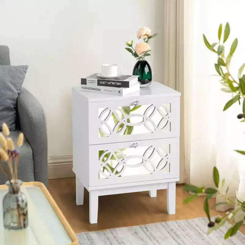 Tables de nuit Karl Home 2 tiroirs en MDF blanc de 45 cm de large - Lot de 2