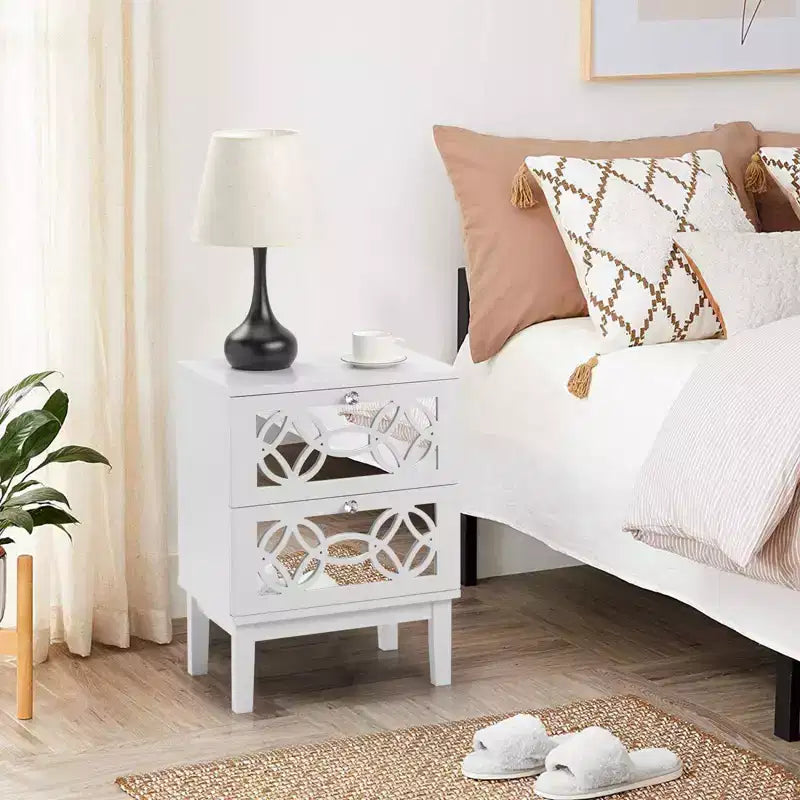 Tables de nuit Karl Home 2 tiroirs en MDF blanc de 45 cm de large - Lot de 2