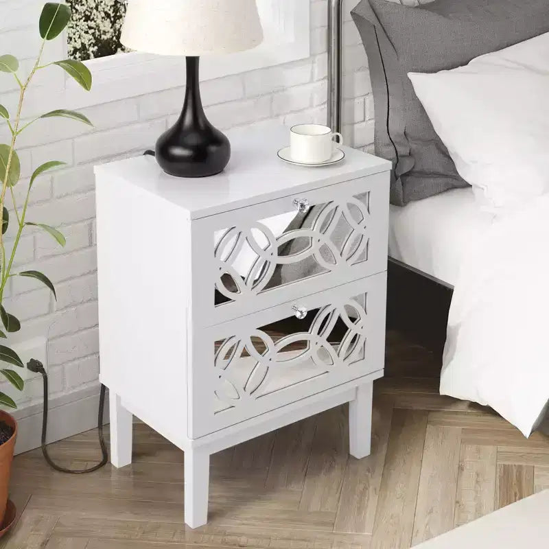 Tables de nuit Karl Home 2 tiroirs en MDF blanc de 45 cm de large - Lot de 2