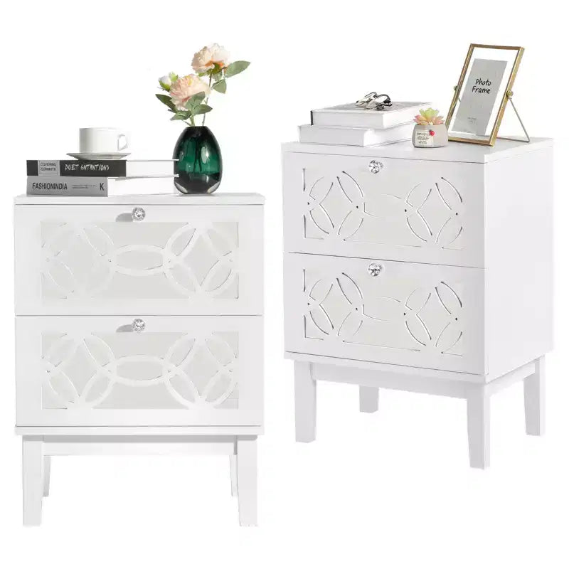 Tables de nuit Karl Home 2 tiroirs en MDF blanc de 45 cm de large - Lot de 2