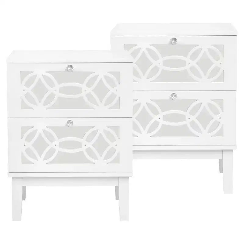 Tables de nuit Karl Home 2 tiroirs en MDF blanc de 45 cm de large - Lot de 2