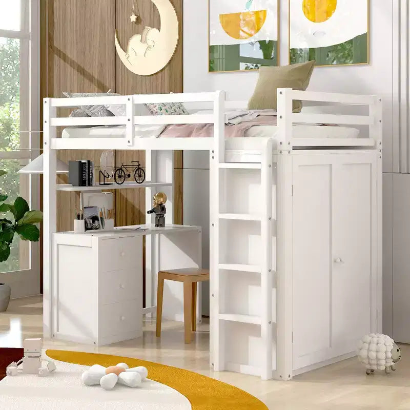 Lit mezzanine CLIHOME une place avec 3 tiroirs de rangement, bureau et armoire