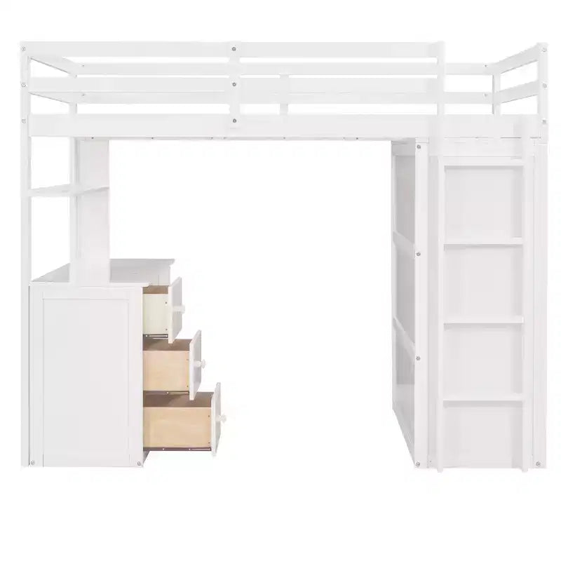 Lit mezzanine CLIHOME une place avec 3 tiroirs de rangement, bureau et armoire
