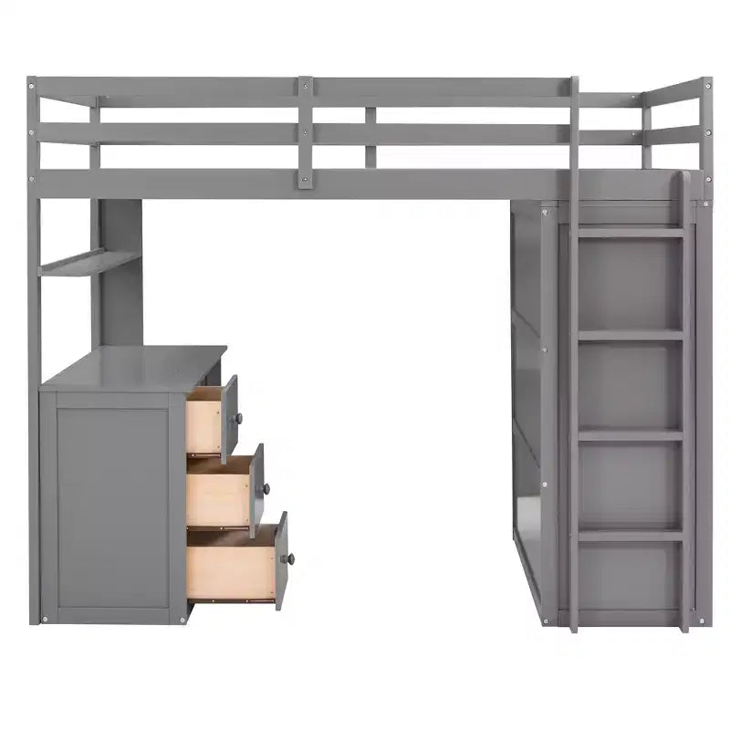 Lit mezzanine CLIHOME une place avec 3 tiroirs de rangement, bureau et armoire