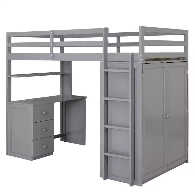 Lit mezzanine CLIHOME une place avec 3 tiroirs de rangement, bureau et armoire