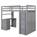 Lit mezzanine CLIHOME une place avec 3 tiroirs de rangement, bureau et armoire