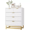 White 5 Drawer Dresser with Wide Storage, Modern Chest Organizer with Metal Legs, Chest of Drawers
