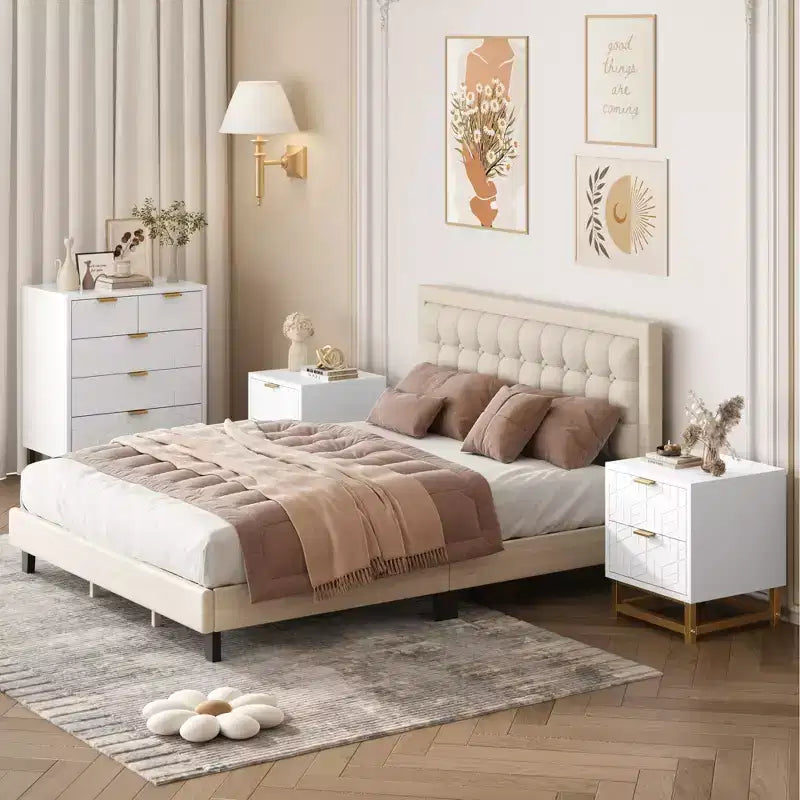 Commode blanche à 5 tiroirs avec grand rangement, organiseur de poitrine moderne avec pieds en métal, commode de chambre