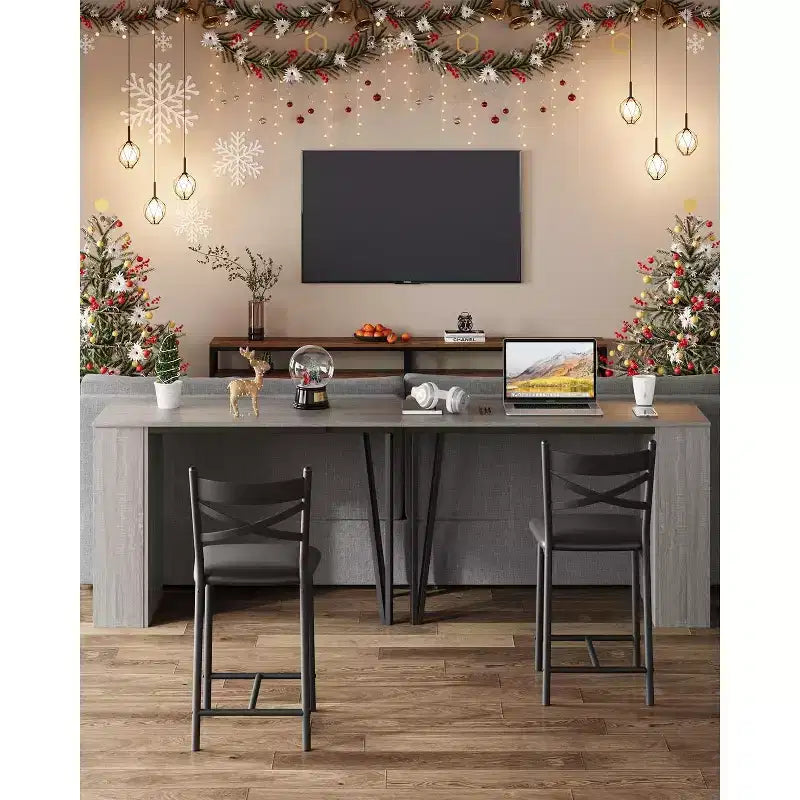 Ensemble de table de bar 3 pièces pour 2 personnes, ensemble table et chaises de bar avec rallonge à plateau rabattable, ensemble table à manger avec étagères de rangement