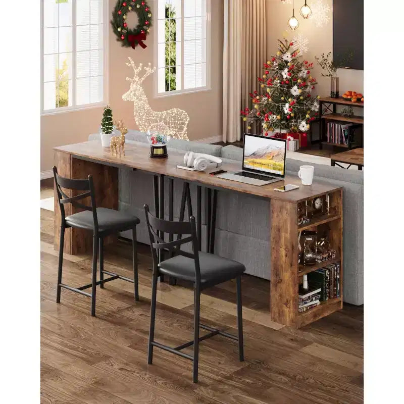 Ensemble de table de bar 3 pièces pour 2 personnes, ensemble table et chaises de bar avec rallonge à plateau rabattable, ensemble table à manger avec étagères de rangement
