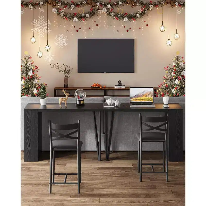 Ensemble de table de bar 3 pièces pour 2 personnes, ensemble table et chaises de bar avec rallonge à plateau rabattable, ensemble table à manger avec étagères de rangement