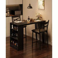3 Piece Bar Table Set for 2, Bar Table and Chairs Set with with Flip Top Extension, Dining Table Set with Storage Shelves