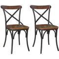 HomeRoots Set of Two Brown And Black Metal And Wood Cross Back Dining Side Chairs