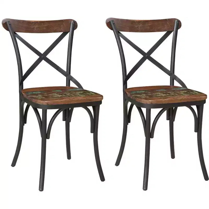 HomeRoots Set of Two Brown And Black Metal And Wood Cross Back Dining Side Chairs
